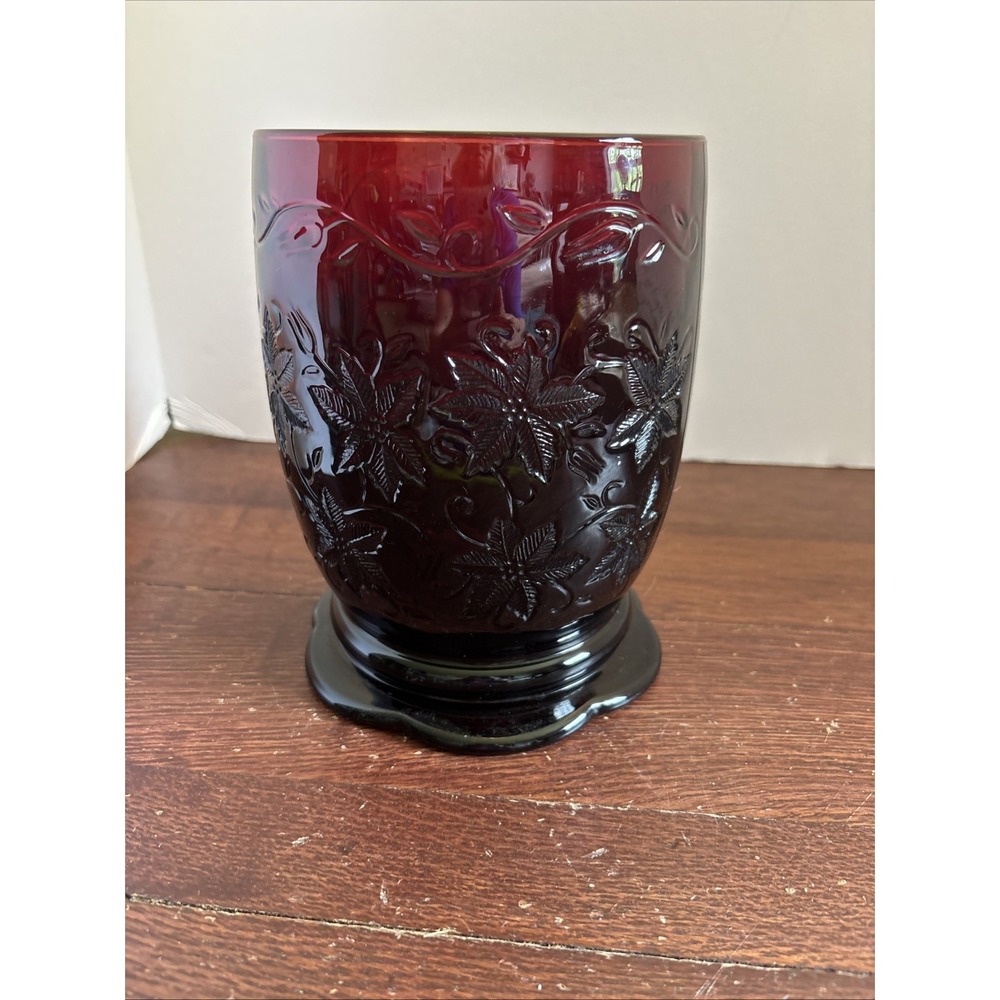 Princess House Large Deep Ruby Red Fantasia Pillar Candle Holders Or Vase‎ 7.5"